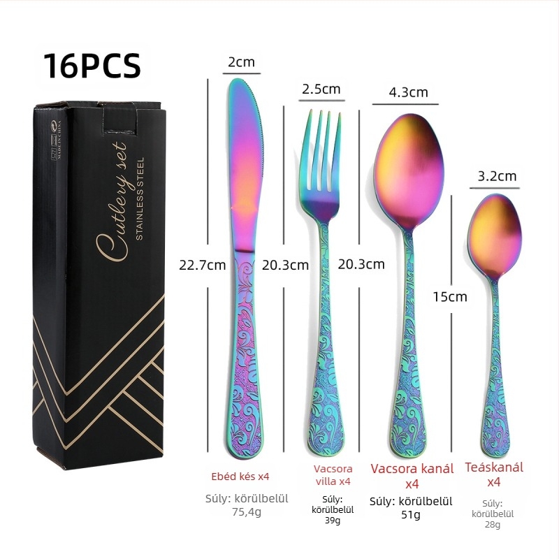 24 részes rozsdamentes acél evőeszköz-készlet: kések, villák és kanalak, 410 rozsdamentes acélból, tükörfényes felület, nordic stílus