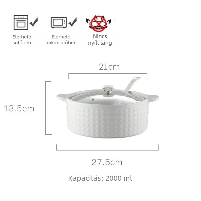 Porcelánból készült leveses tál fedővel, japán stílus, kerek alak, dupla füllel