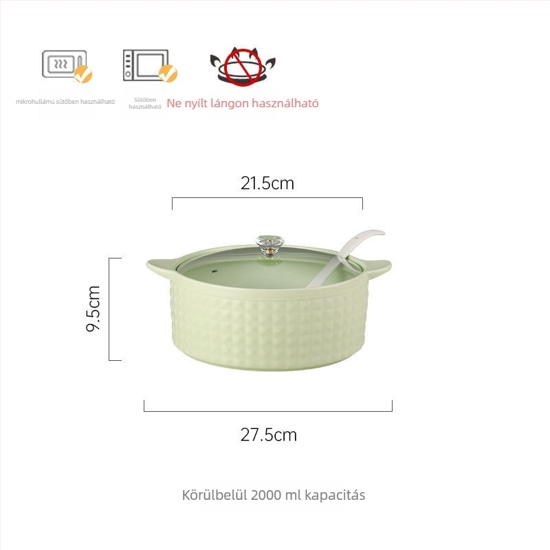 Porcelánból készült leveses tál fedővel, japán stílus, kerek alak, dupla füllel