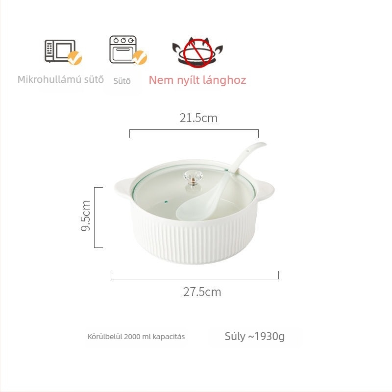 Porcelánból készült leveses tál fedővel, japán stílus, kerek alak, dupla füllel