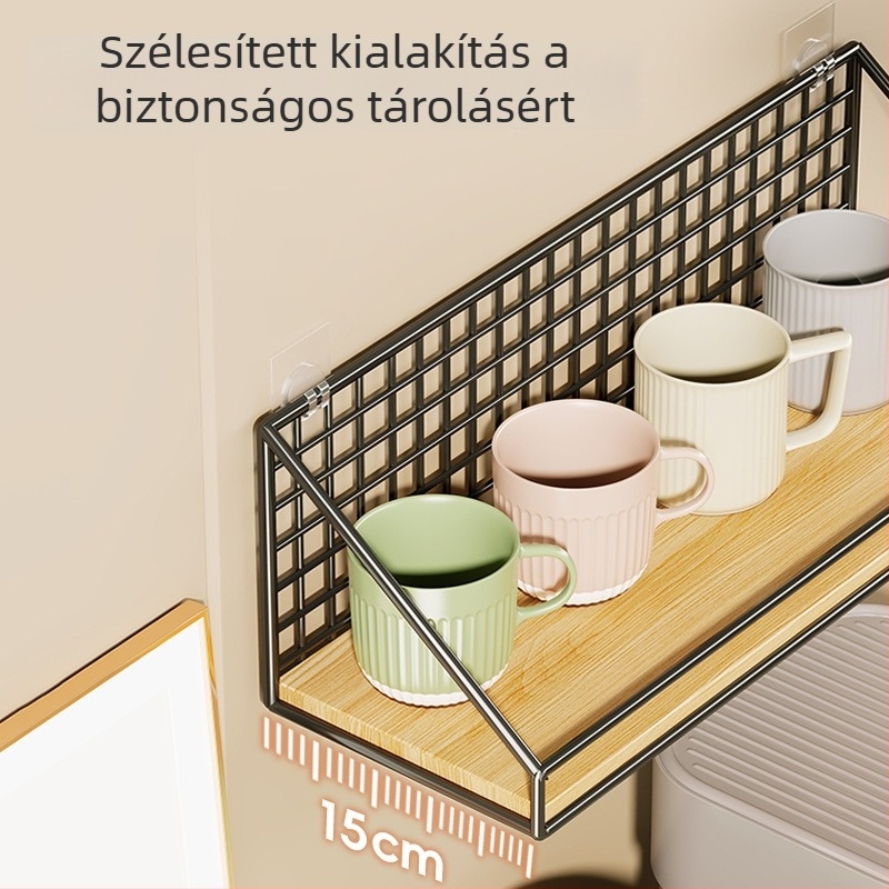 Fali pohártartó vasból és fából, modern minimalist stílus, luxus retro dizájn