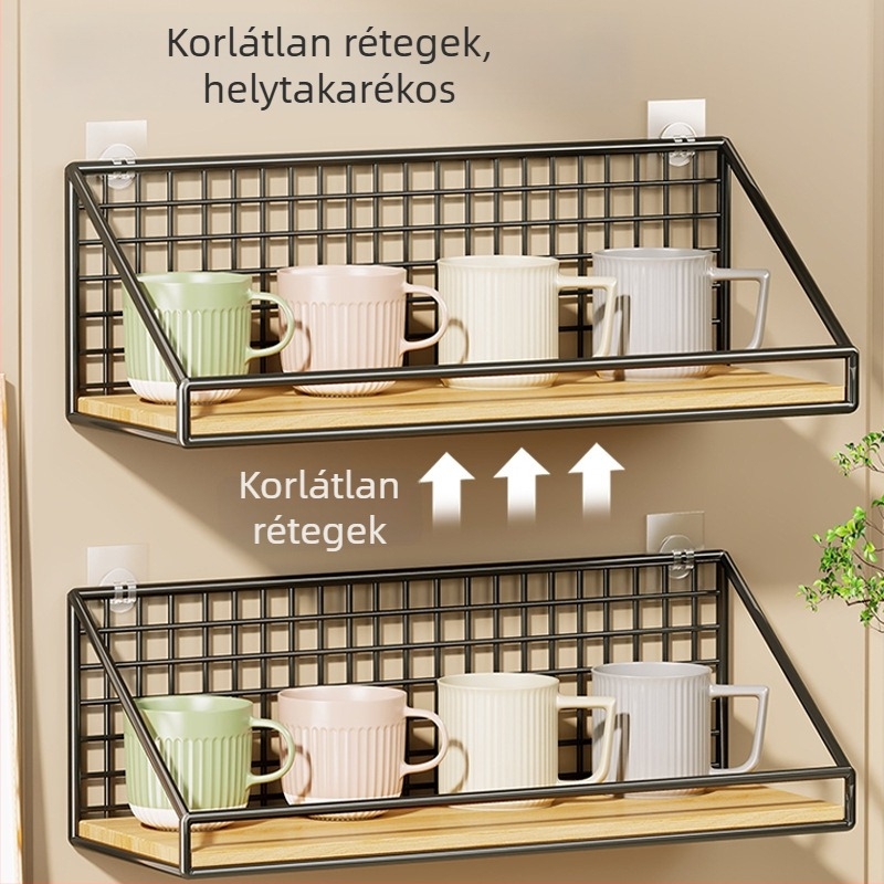 Fali pohártartó vasból és fából, modern minimalist stílus, luxus retro dizájn