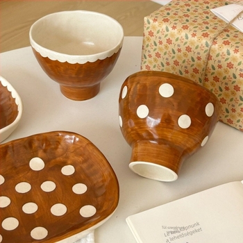 Glaazált kerámia kanál és pohárkészlet, karikatúra minta, koreai stílus, underglaze felület, mikrohullámú sütőben használható.