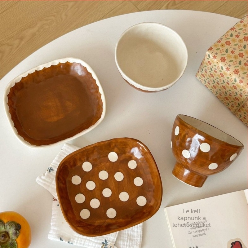 Glaazált kerámia kanál és pohárkészlet, karikatúra minta, koreai stílus, underglaze felület, mikrohullámú sütőben használható.