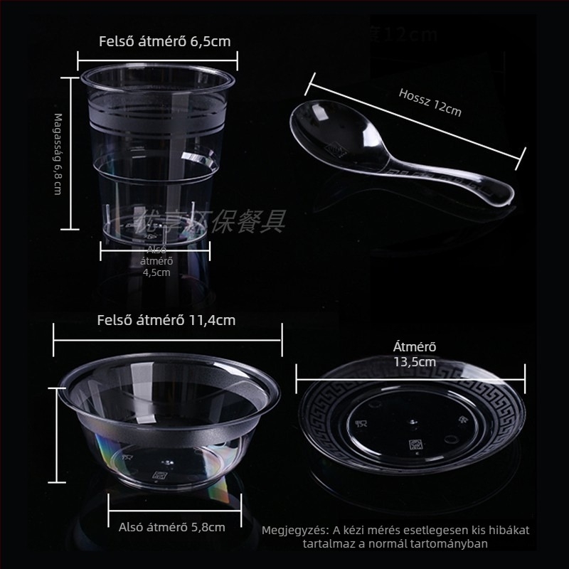 Egyszer használatos edénykészlet, négy részes: tálak, pálcikák, tányérok és poharak; vastított és lebomló, esküvői bankettekhez és hot pot éttermekhez