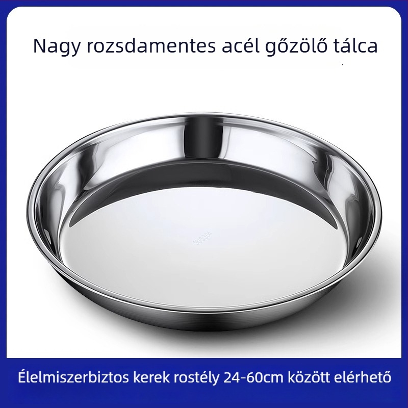 Rozsdamentes acél süteményes tál, kör alakú, mélyített és vastagított, csiszolt felület