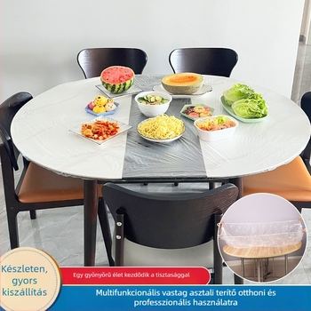 Rugalmas egyszer használatos asztalterítő, átlátszó PE, vízálló és olajálló, vastagított anyag, 10 darabos csomag