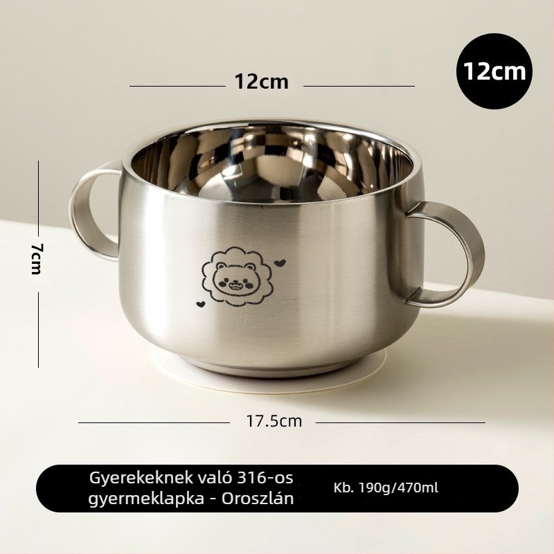 Gyerekeknek készült rozsdamentes acélból készült tál, dupla rétegű, vastított kivitelű, élelmiszer-minőségű szilikon szívókorong