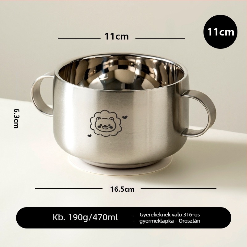 Gyerekeknek készült rozsdamentes acélból készült tál, dupla rétegű, vastított kivitelű, élelmiszer-minőségű szilikon szívókorong