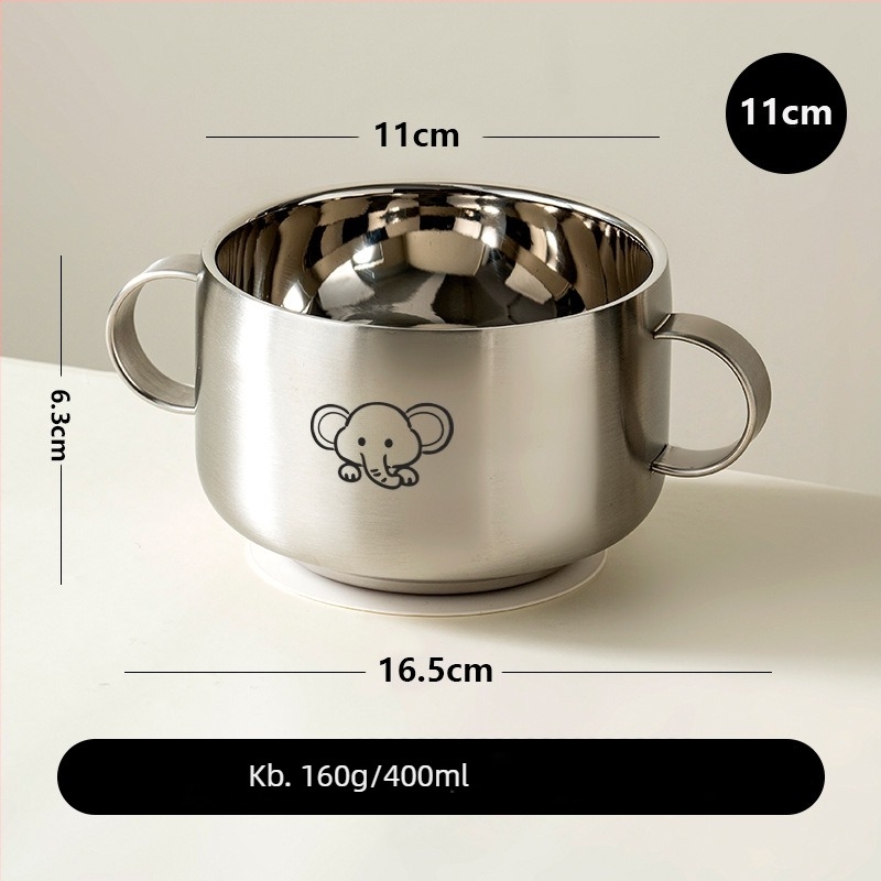 Gyerekeknek készült rozsdamentes acélból készült tál, dupla rétegű, vastított kivitelű, élelmiszer-minőségű szilikon szívókorong