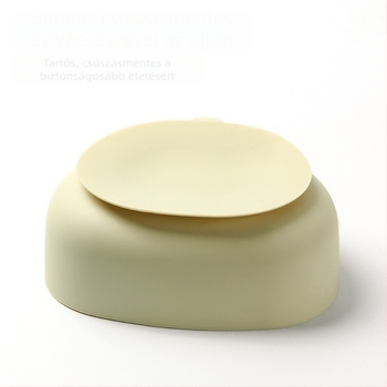 Szilikon bébi etető tál kanál- és villa készlettel — kör alakú, mikróbarát, gyermekek számára