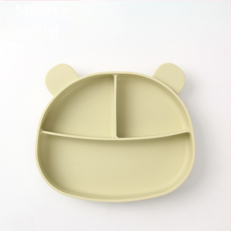 Szilikon bébi etető tál kanál- és villa készlettel — kör alakú, mikróbarát, gyermekek számára