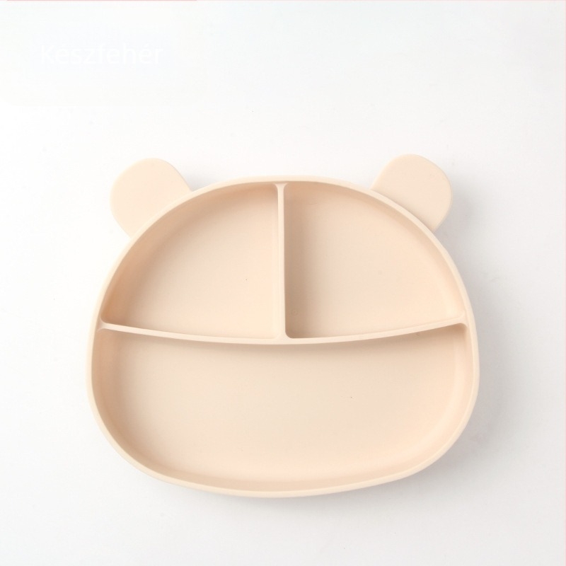 Szilikon bébi etető tál kanál- és villa készlettel — kör alakú, mikróbarát, gyermekek számára