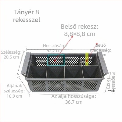Mosogatógéphez való evőeszköztartó kosár, négyzetes műanyag, 25 tüskés, vízelvezetés nélküli kialakítás