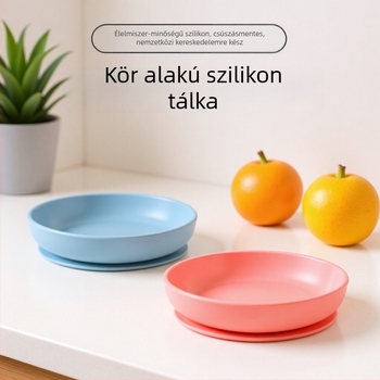 Szilikonból készült kerek babatápláló tál szívó aljjal – mikrohullámú sütőben használható, hőálló és ütésálló