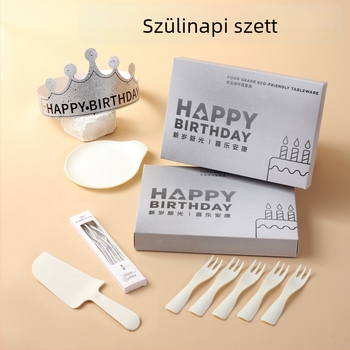 Egyszer használatos műanyag ünnepi étkészlet kerek tányérokkal és evőeszközökkel, 100 darabos csomag.