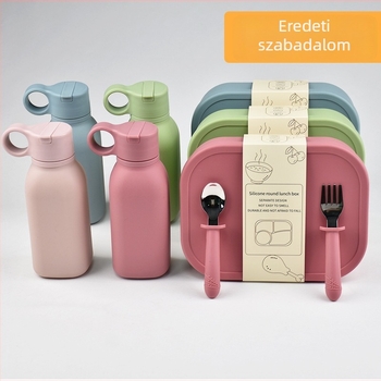 Élelmiszer-minőségű szilikon ebédtál készlet, négy rekeszes, téglalap alakú, 800–1000 ml, mikróhullámú sütőbe tehető