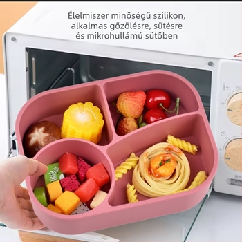 Élelmiszer-minőségű szilikon ebédtál készlet, négy rekeszes, téglalap alakú, 800–1000 ml, mikróhullámú sütőbe tehető