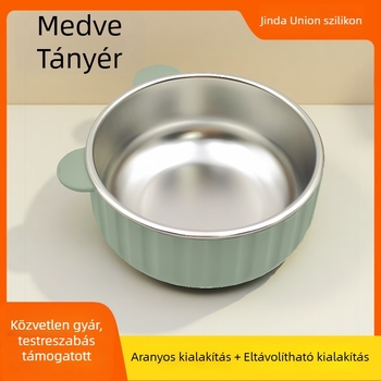 Szilikon baba tál antiégés belső cserélhető réteggel (kerámia vagy rozsdamentes acél), 2 darabos készlet, 6 hónapos kortól
