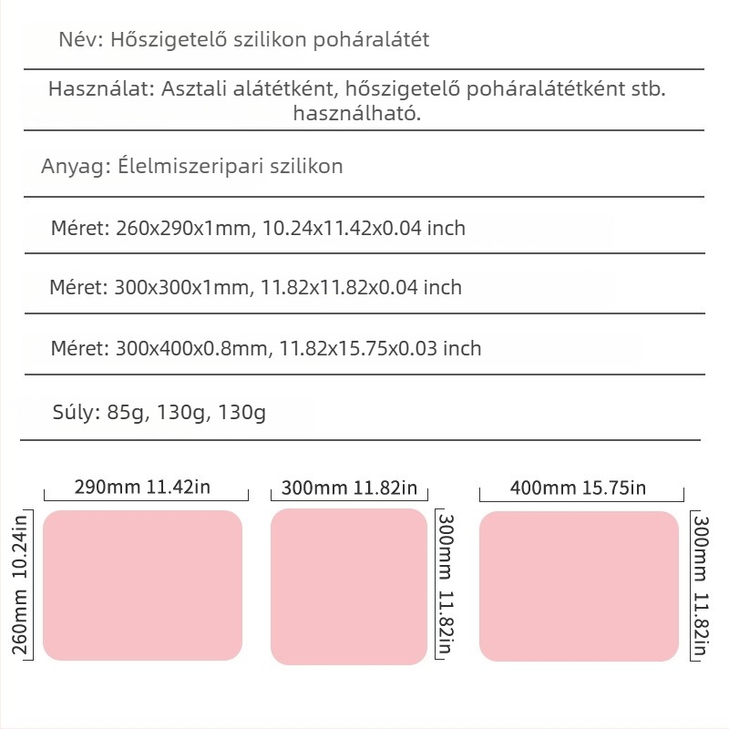 Szilikon étkezési minőségű asztalvédő, hőszigetelő, négyszögletes, testreszabható mintázat