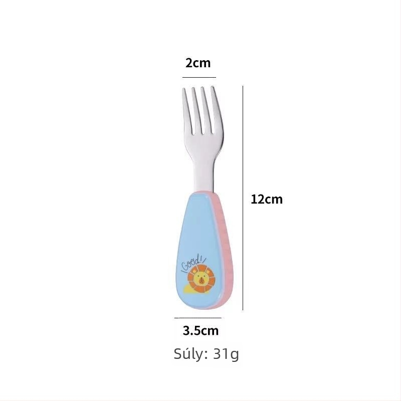 Qirun 304 rozsdamentes acél gyerek étkezőkészlet – kanál és villa rajzfilm mintás fogantyúval, tükörfényes polírozás, testreszabás elérhető