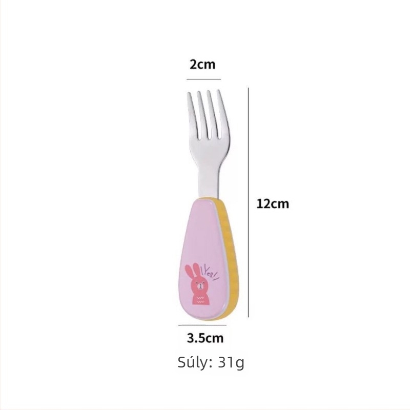 Qirun 304 rozsdamentes acél gyerek étkezőkészlet – kanál és villa rajzfilm mintás fogantyúval, tükörfényes polírozás, testreszabás elérhető