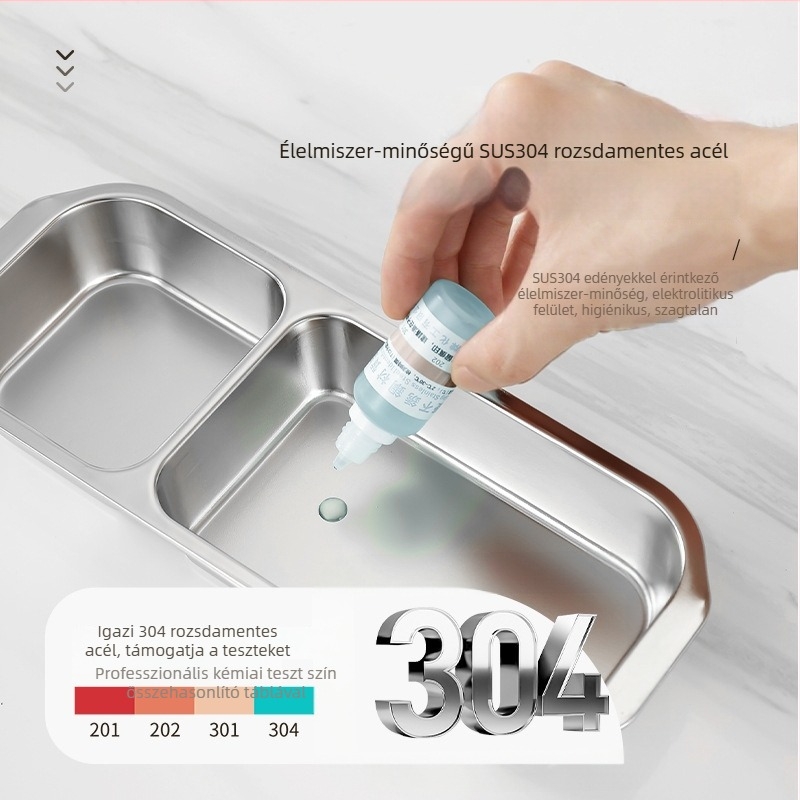 Platinum 304 rozsdamentes acél ebédes doboz, téglalap alakú, két- vagy háromkamrás kialakítás, mikrohullámú sütőbe használható, melegen tartja az ételt