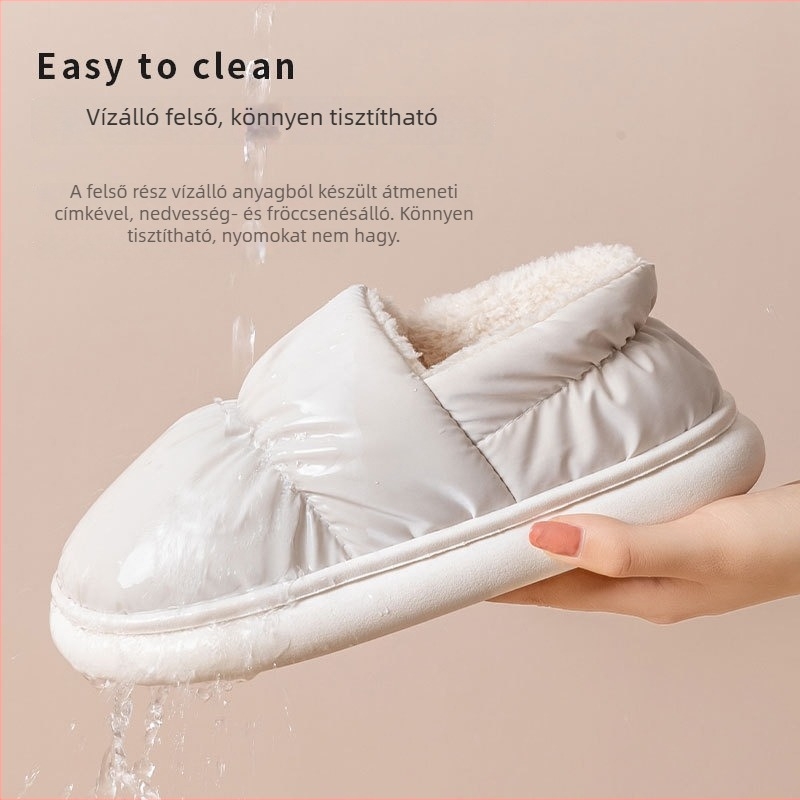 Pamut téli papucs – uniszex, vastag PVC-talp, felső rész vízálló plüss anyaggal, csúszásmentes talp, zárt sarok, meleg plüss belső