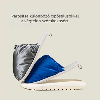 Uniszex koreai stílusú beltéri papucs, felső down cloth anyagból, talp EVA, belső pamut, meleg (Felső: down cloth; Talp: EVA; Belső: pamut; Stílus: koreai; Meleg)
