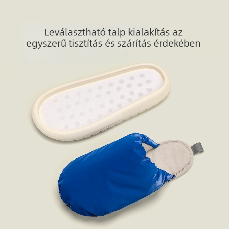 Uniszex koreai stílusú beltéri papucs, felső down cloth anyagból, talp EVA, belső pamut, meleg (Felső: down cloth; Talp: EVA; Belső: pamut; Stílus: koreai; Meleg)