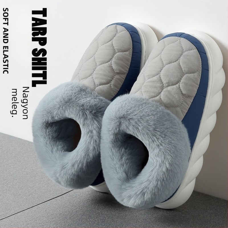 Pamut papucs házhoz – felső része pehelys velúrból, fleece belső, PVC talp – uniszex, meleg, csúszásmentes