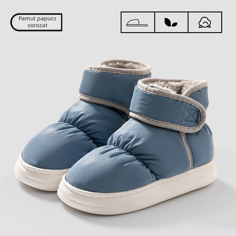 Téli pamut papucs fleece béléssel és EVA talppal – vastagított, csúszásmentes, egyszínű