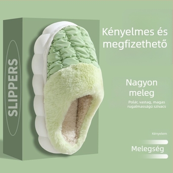 Pamut beltéri papucs plüss felsőrésszel, vastag anti-slip PVC talppal, belső műszőrme bélés és tolltöltet, kockás mintázat, vízálló és meleg