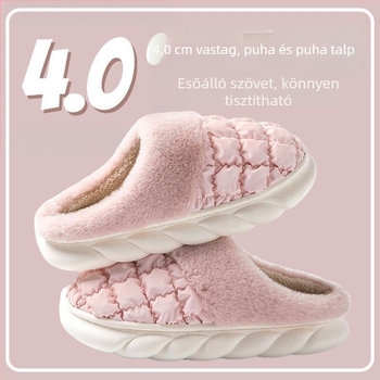 Pamut beltéri papucs plüss felsőrésszel, vastag anti-slip PVC talppal, belső műszőrme bélés és tolltöltet, kockás mintázat, vízálló és meleg