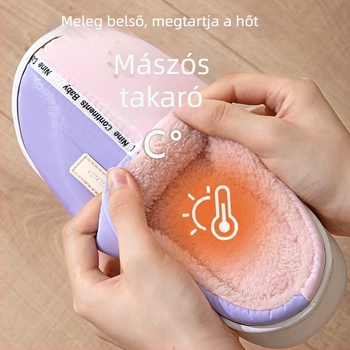 Pamut otthoni papucs gumírozott talppal, felső rész tollas anyagból, csúszásmentes, meleg, uniszex