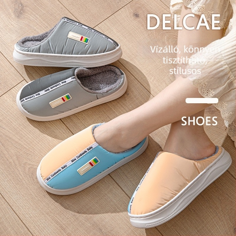 Pamut otthoni papucs gumírozott talppal, felső rész tollas anyagból, csúszásmentes, meleg, uniszex