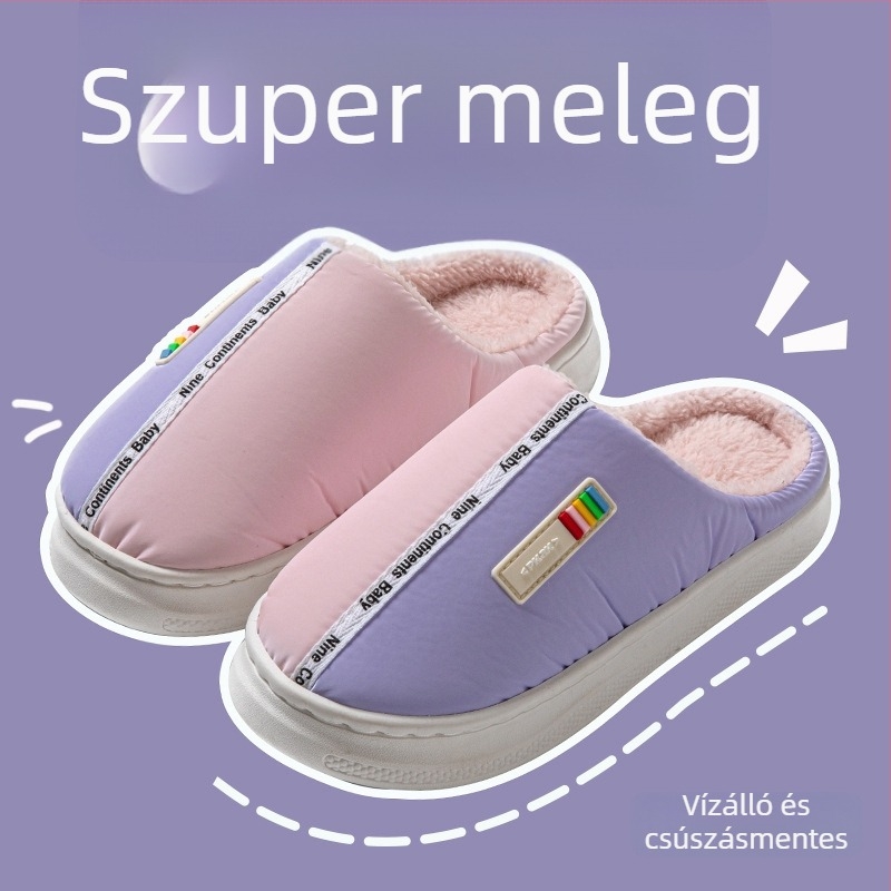 Pamut otthoni papucs gumírozott talppal, felső rész tollas anyagból, csúszásmentes, meleg, uniszex