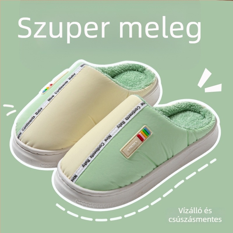 Pamut otthoni papucs gumírozott talppal, felső rész tollas anyagból, csúszásmentes, meleg, uniszex
