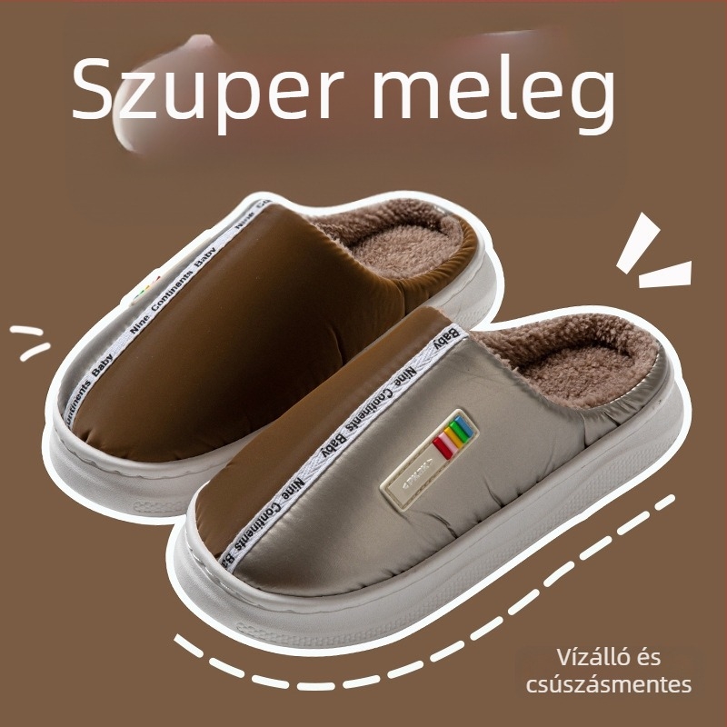 Pamut otthoni papucs gumírozott talppal, felső rész tollas anyagból, csúszásmentes, meleg, uniszex