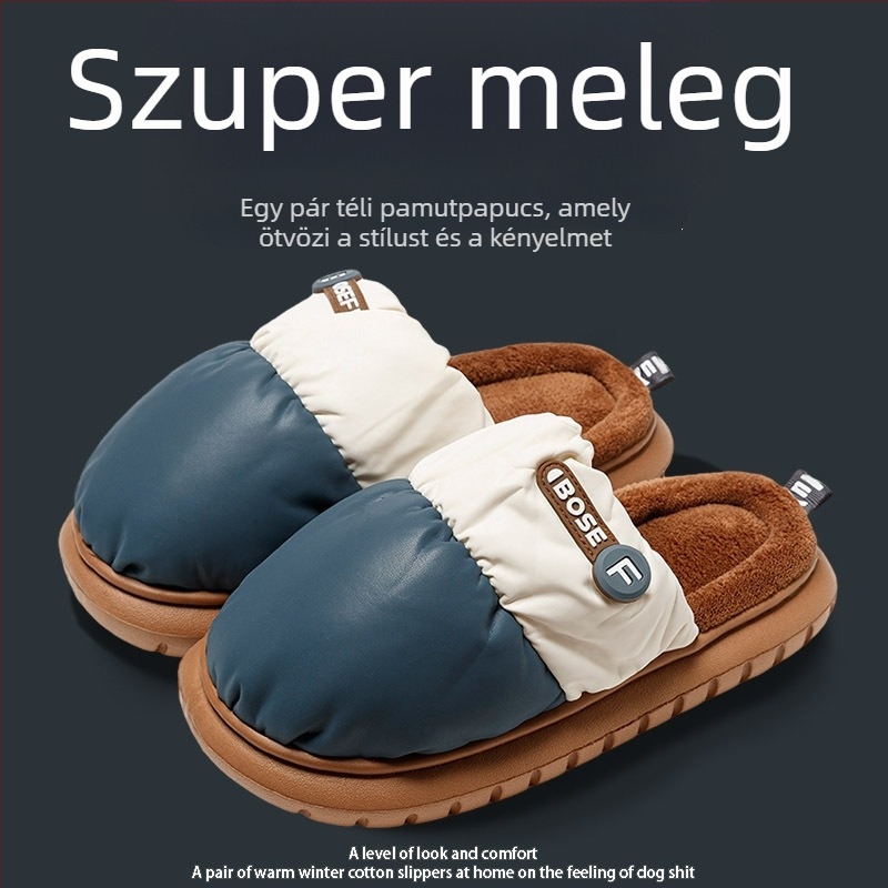 Uniszex pamut beltéri papucs meleg, csúszásmentes és vastag talpú, bolyhos bélésű