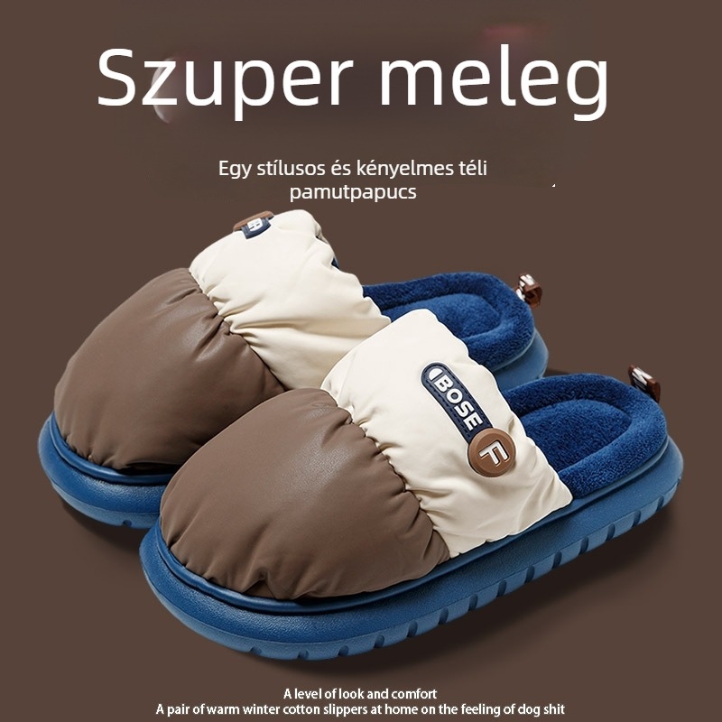 Uniszex pamut beltéri papucs meleg, csúszásmentes és vastag talpú, bolyhos bélésű