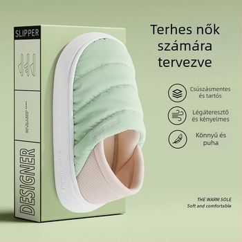 Téli beltéri pamutpapucs EVA talppal, Xinjiang pamut bélés, kerek orr, középmagas sarka 3–5 cm, csúszásmentes, otthoni használatra