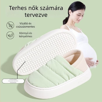 Téli beltéri pamutpapucs EVA talppal, Xinjiang pamut bélés, kerek orr, középmagas sarka 3–5 cm, csúszásmentes, otthoni használatra