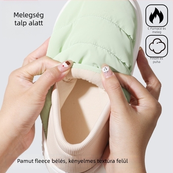 Téli beltéri pamutpapucs EVA talppal, Xinjiang pamut bélés, kerek orr, középmagas sarka 3–5 cm, csúszásmentes, otthoni használatra