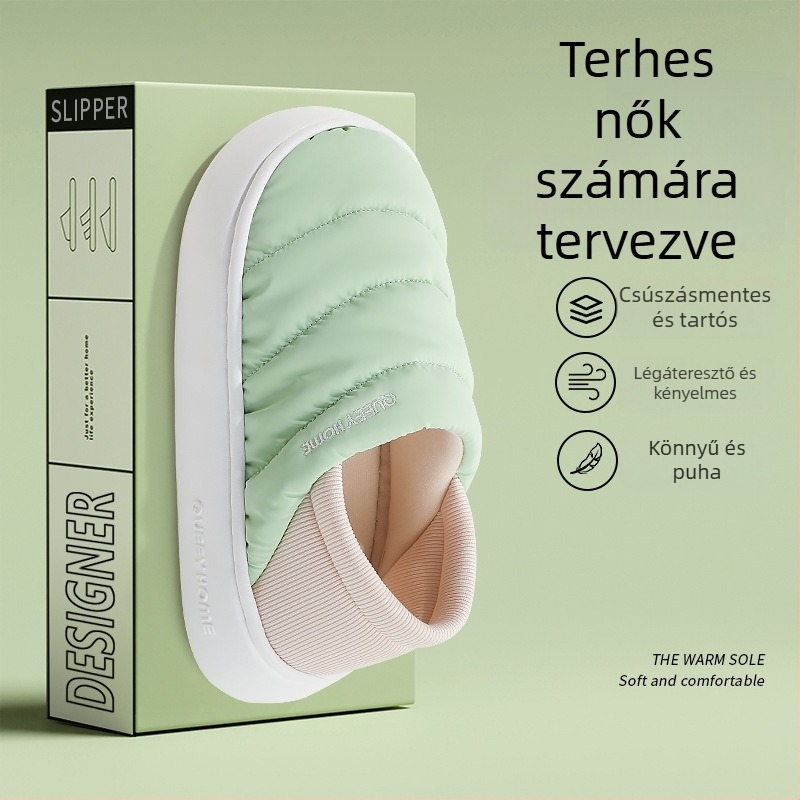 Téli beltéri pamutpapucs EVA talppal, Xinjiang pamut bélés, kerek orr, középmagas sarka 3–5 cm, csúszásmentes, otthoni használatra