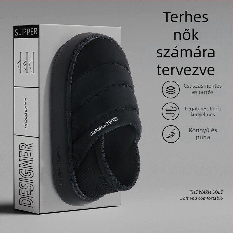 Téli beltéri pamutpapucs EVA talppal, Xinjiang pamut bélés, kerek orr, középmagas sarka 3–5 cm, csúszásmentes, otthoni használatra