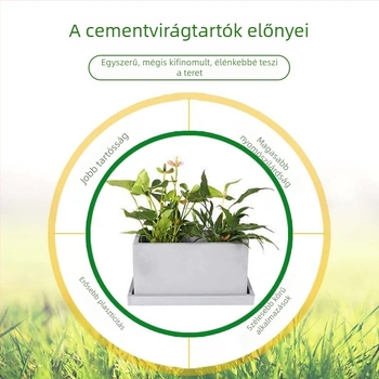 Négyszögletes cementes virágtartó, hosszú tál formájú kivitel, magnézium-oxidból, nagy méret, kültéri erkélyre