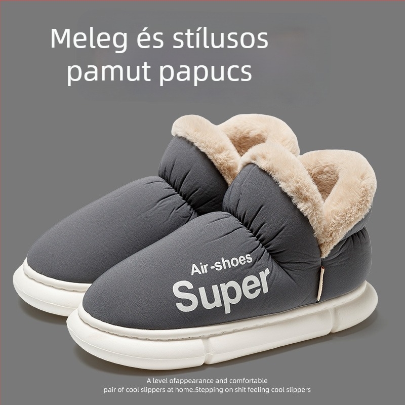 Női és férfi téli pamut papucs - vízálló felsőrész, bolyhos bélés, PVC talp, 3–5 cm sarok, csúszásmentes, meleg