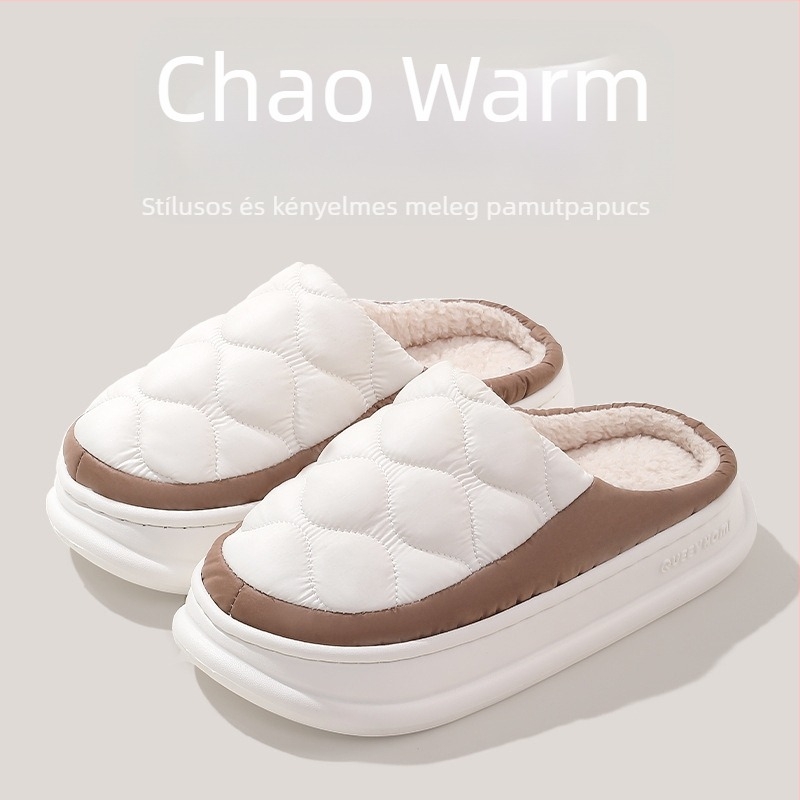 Pamut papucs téli használatra, vízálló, meleg, szagtalan, uniszex, vastag EVA talp belső és külső használatra