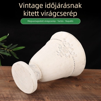 Cementből készült virágcserép, kézzel készített, vintage stílusú, padlón álló, otthoni kertészkedéshez